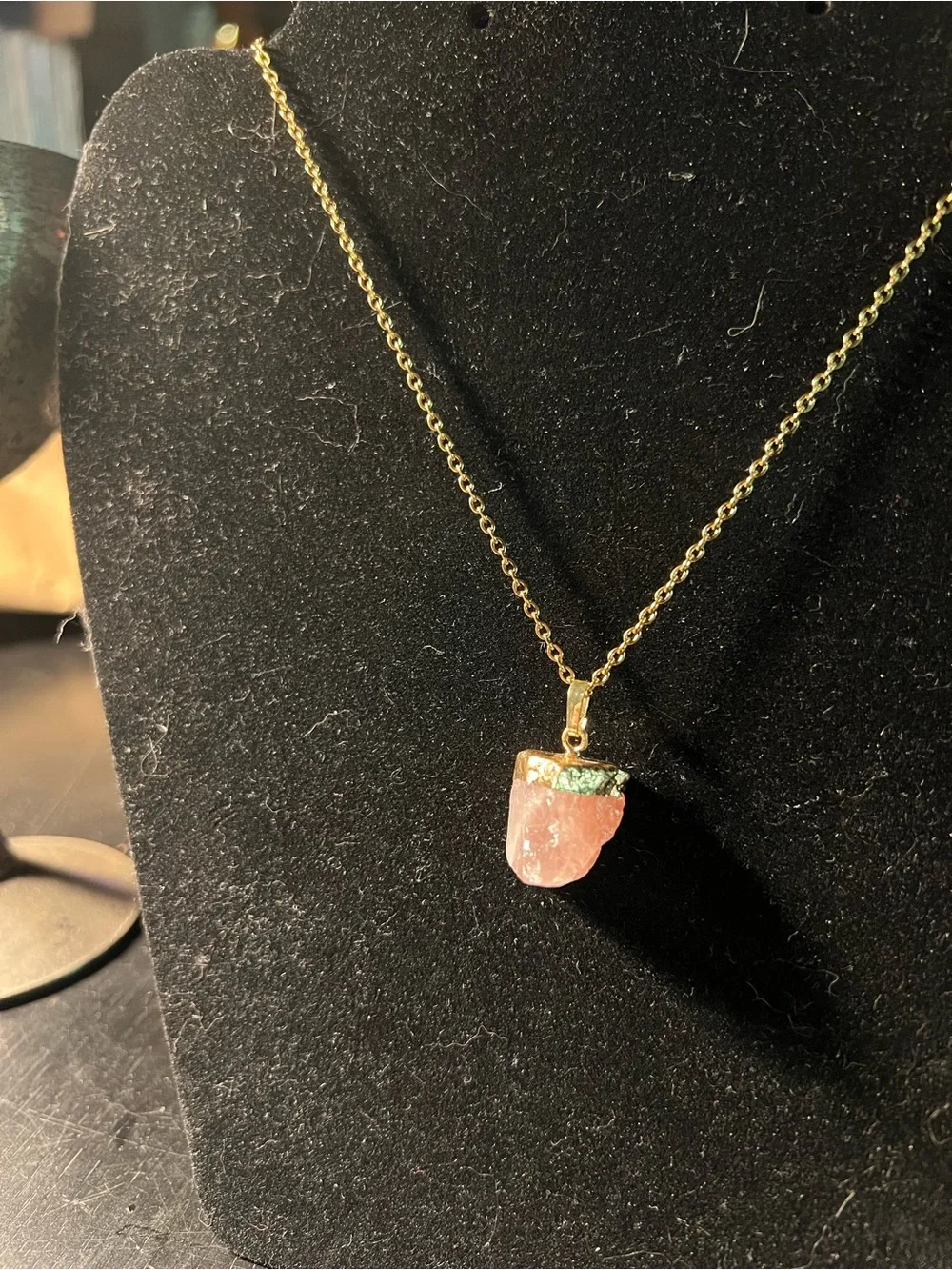 Raw Rose Quartz Gold-Dipped Crystal Pendant Necklace